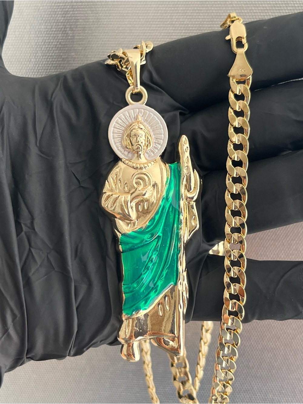 Gold and Green Saint Pendant Necklace - Women Jewelry